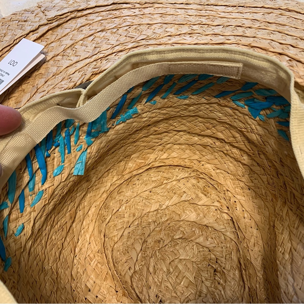Talbots Tan and Blue Embroidered Raffia Straw Rancher Hat - Picture 4 of 5